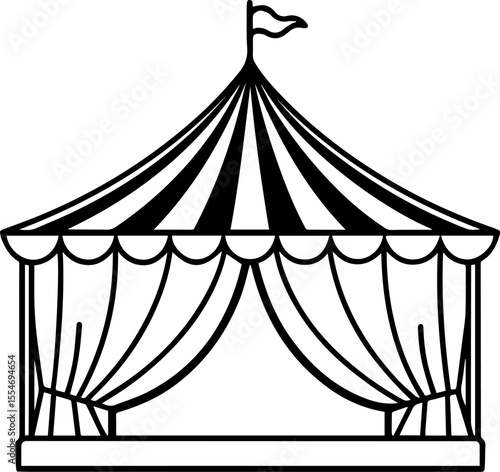 Circus stage black outline vector and illustration, coloring book page