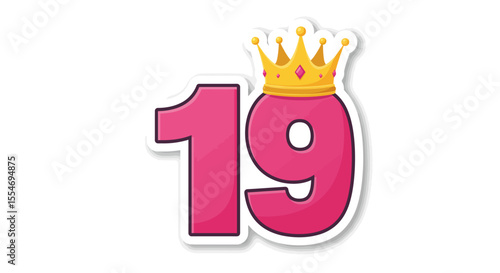 Vector Illustration of 19th Birthday Party – Pink Number Twenty Five with Crown Clip Art Icon