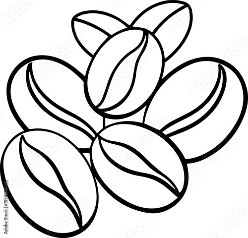 Coffee beans black outline vector and illustration, coloring book page