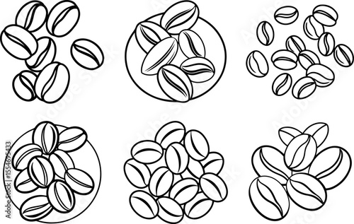Set of Coffee beans black outline vector and illustration, coloring book page