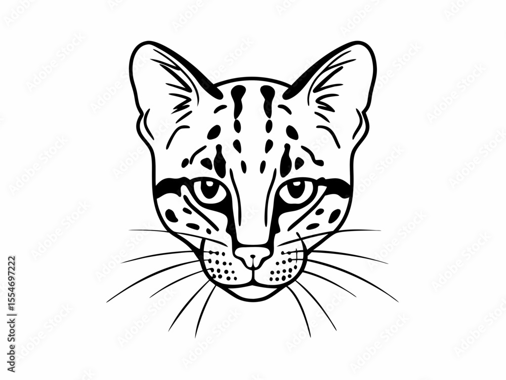 Detailed Ocelot Face Icon With Sharp Eyes And Spotted Fur Vector Illustration Detailed Ocelot Face Icon With Sharp Eyes And Spotted Fur Vector Illustration