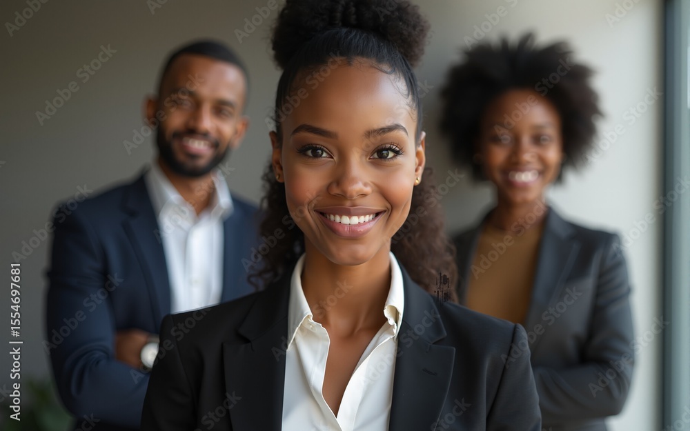 Portrait of a confident black businesswoman with all african american team in the background. High quality Portrait of a confident black businesswoman with all african american team in the background. High quality