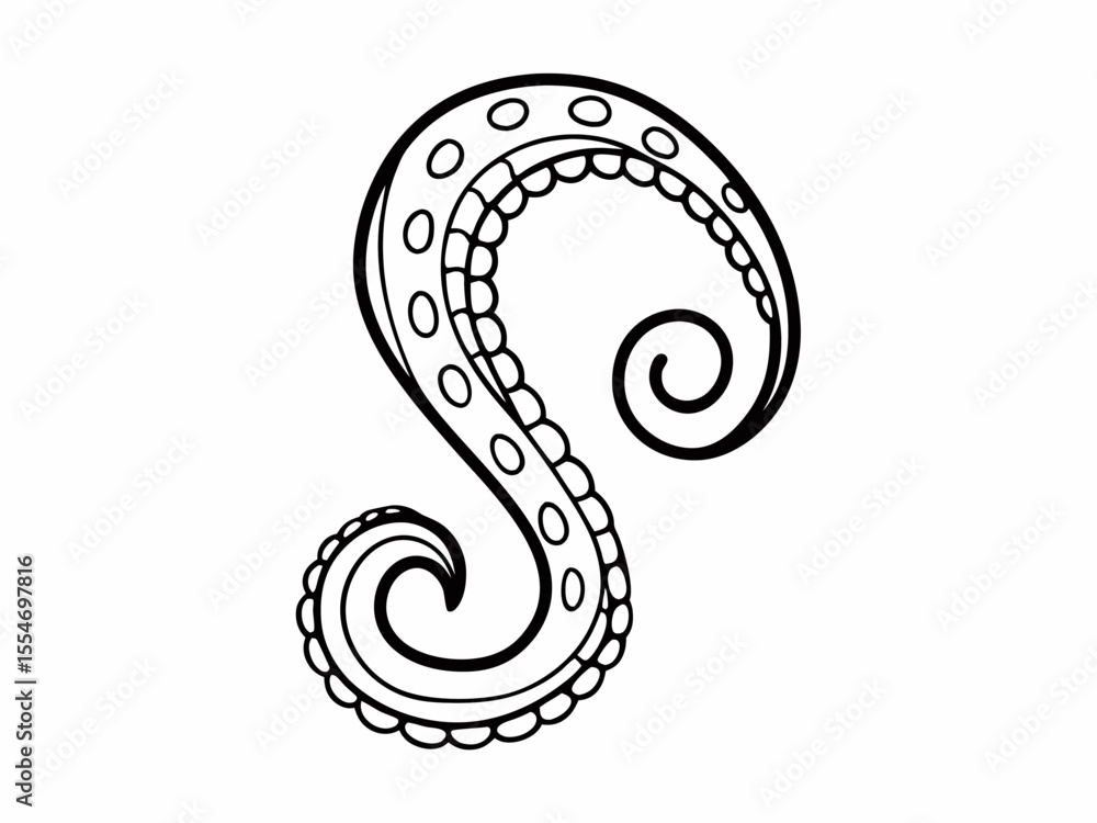 Naklejka premium Unique Octopus Tentacle Icon Curved Shape With Suction C Symbol Element