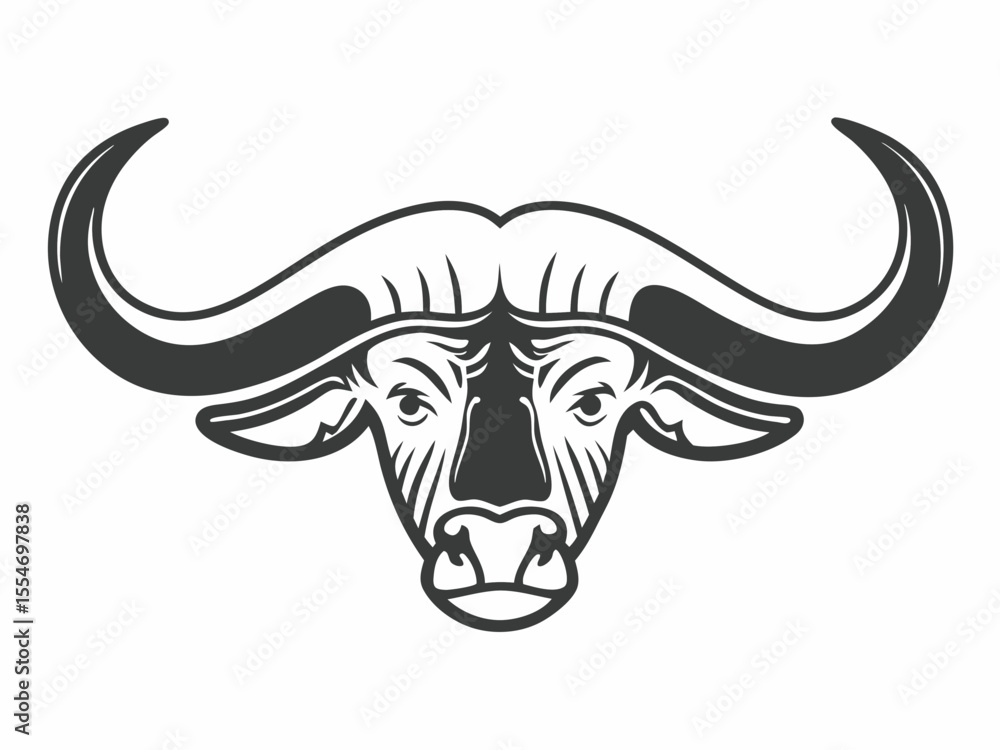 Versatile Ox Icon With Large Curved Horns Strong Symmetrica Symbol Element Versatile Ox Icon With Large Curved Horns Strong Symmetrica Symbol Element