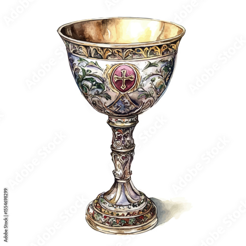 Holy Grail, watercolor illustration vector, isolated on a white background.