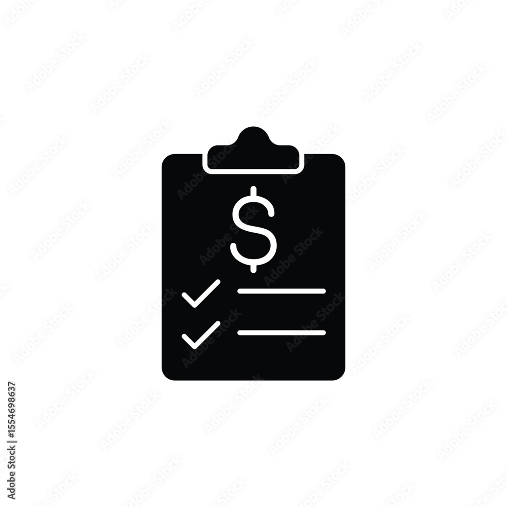 Simple icon of a checklist with dollar sign for financial management. Simple icon of a checklist with dollar sign for financial management.