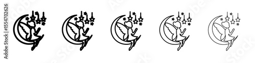 fairy sitting on moon icon flat simple outline logo
