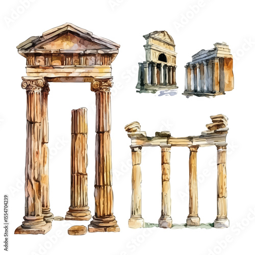Historical Monuments, watercolor drawing vector, isolated on a white background.
