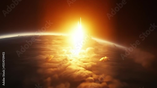 Nuclear Weapons Fired Simultaneously from Multiple Locations. Nuclear War Related Concept.