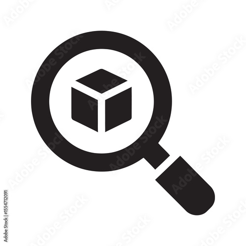 Package tracking search icon with magnifying glass for order status inspection and inventory management logistics service for finding a product vector solid glyph icon
