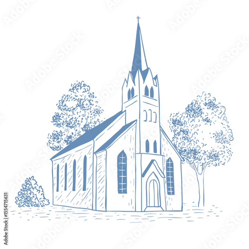 Vector Illustration of Church on the White Background.