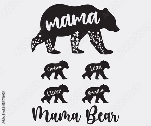 Mama bear and baby bear silhouette vector illustration for t-shirt and print design