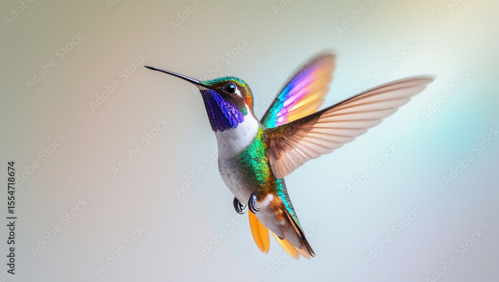 Fototapeta premium Hummingbird flying bird animal wildlife nature colorful exotic wings iridescent tropical avian beauty