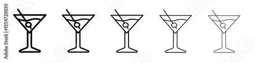Martini glass icon flat simple outline logo