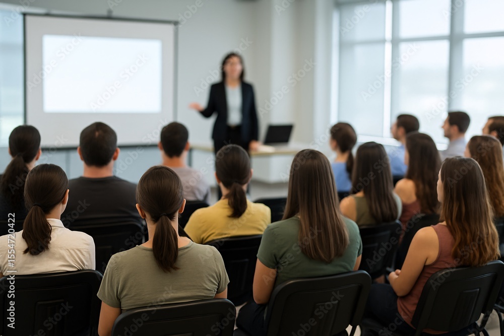 Obraz premium Corporate Training with Female Presenter and Engaged Audience