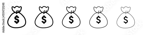 Money bag icon flat simple outline logo