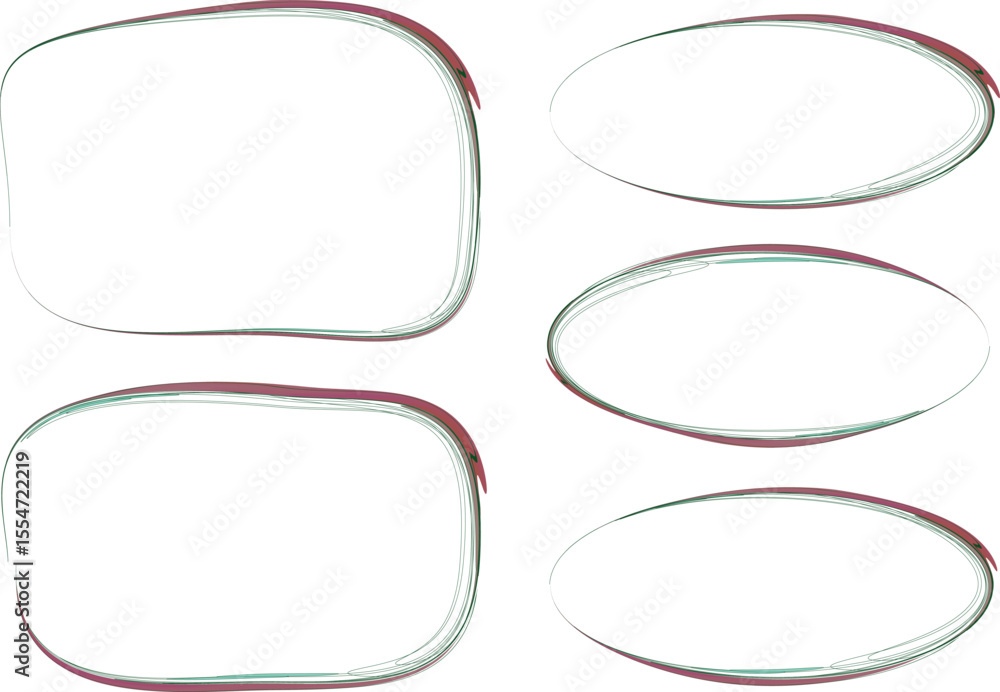 Fototapeta premium dark green dusty pink color thin abstract creative doodle frames shapes