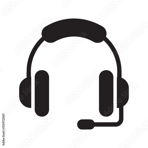Customer service support headset icon for a call center operator and telemarketing consultant providing technical assistance help and communication vector solid glyph icon
