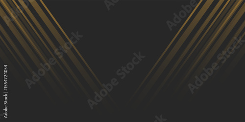 Premium background design with diagonal dynamic gold line pattern on black backdrop. Vector horizontal template for business banner, formal invitation, luxury voucher, prestigious gift certificate