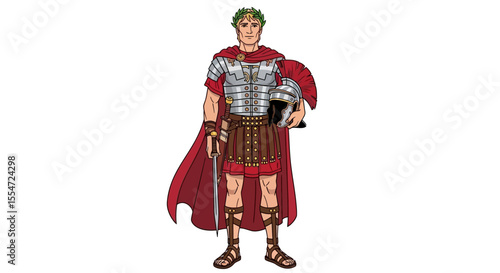 Roman Centurion in Full Armor with Sword and Helmet Illustration