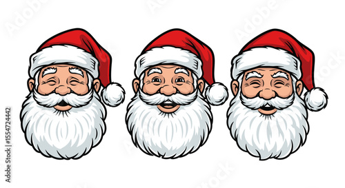 Three Cartoon Santa Claus Heads with Different Expressions