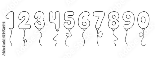 Set of balloon number isolated on white background. Line balloon alphabet. Vector stock