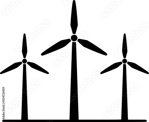 Three wind turbines silhouette representing renewable energy, clean power, sustainability
