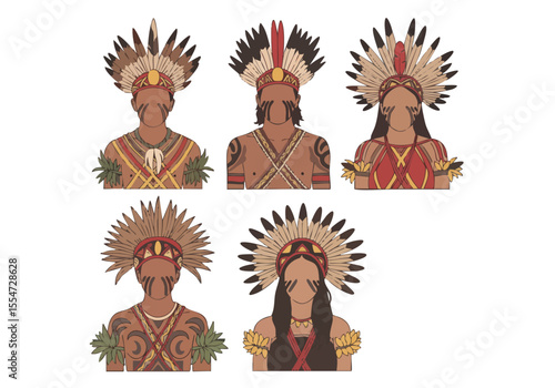 Colorful Detailed Illustration Tribal People Character Group Set Cultural Celebration
