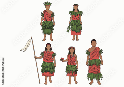 Handdrawn Artistic Native Costume Cultural Group Illustration of Polynesia