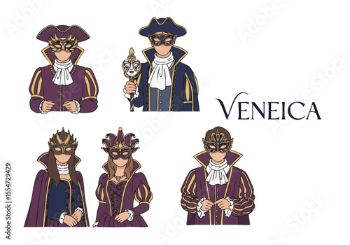 Detailed Artistic Veneica Carnival Masquerade Costume Character Illustration