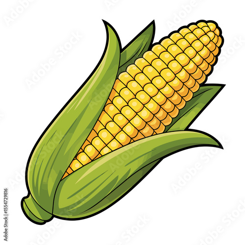 Vibrant Digital Illustration of a Ripe Ear of Corn
