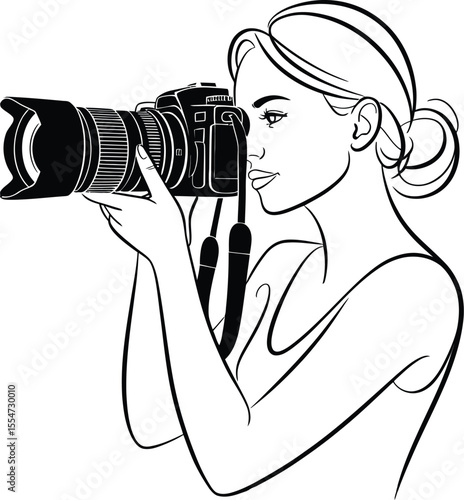 Female Photographer in Action with DSLR Camera Icon