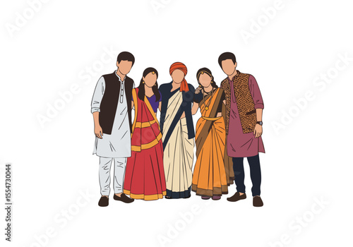 Detailed Flat Illustration Indian Family Traditional Dress Cultural Celebration