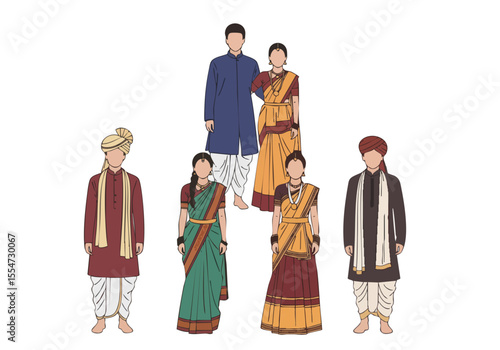 Flat Design Illustration Traditional Clothes From South Indian Family Culture