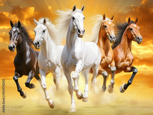 Majestic Horses Galloping at Sunset