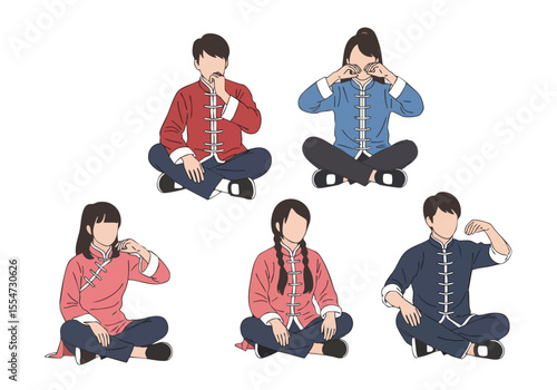 Flat Illustration Diverse People Practicing Tai Chi Exercise for Healthy Lifestyle