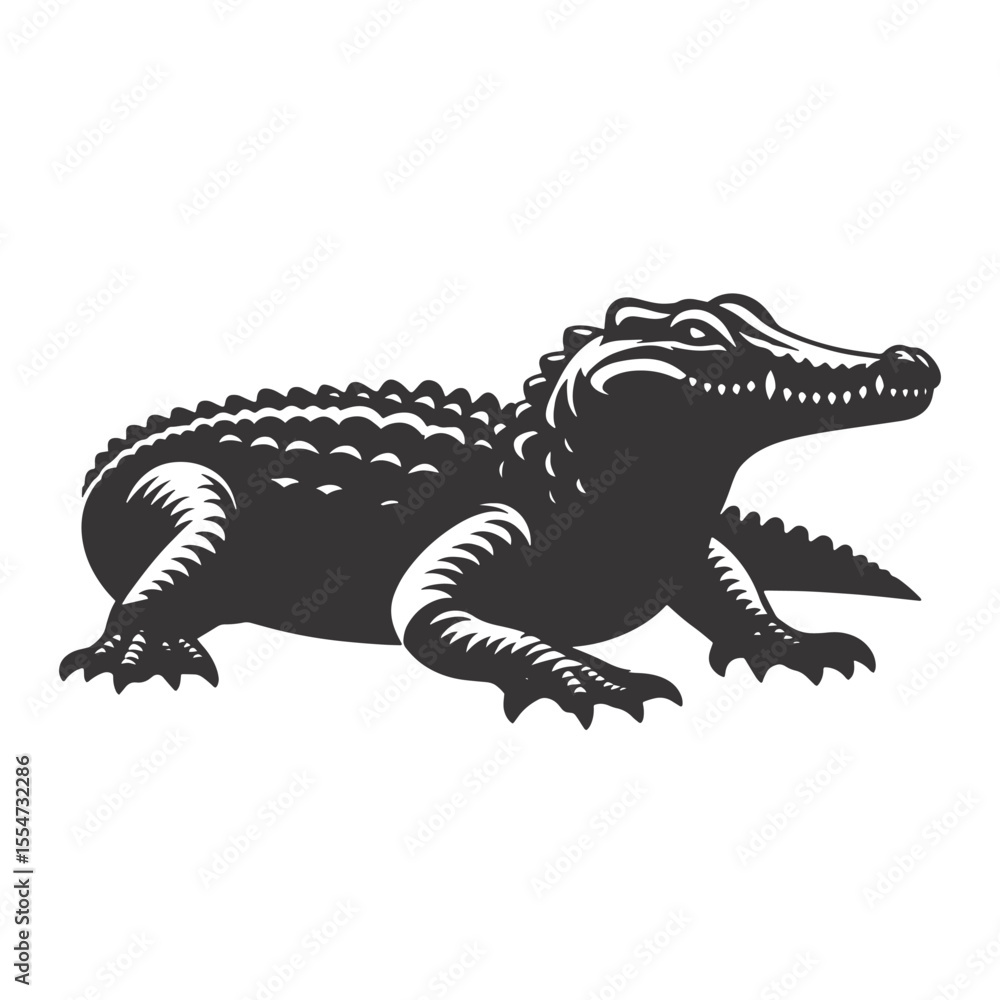 Obraz premium Crocodile silhouette crawling black vector for reptile clipart safari wildlife art swamp animal and nature graphics