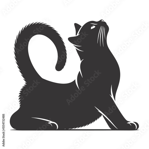 Black vector silhouette of a stretching cat perfect for cozy pet art yoga graphics and feline themed projects