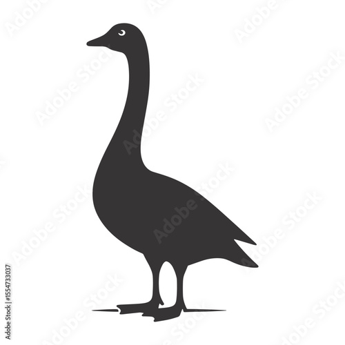 Black Vector Standing Goose Silhouette – Bird Clipart for Farmyard Art, Rural Prints, and Animal-Themed Crafts