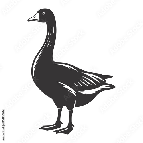 Farmyard Standing Goose Silhouette – Black Vector Bird Graphic for Rural Art, Animal Crafts, and Print Projects