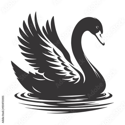 Swan silhouette gliding black vector for elegant bird art lake themed decor and peaceful wildlife designs