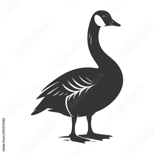 Goose Silhouette Standing Black Vector for Farmyard Artwork, Rural Animal Graphics, and Nature Craft Designs