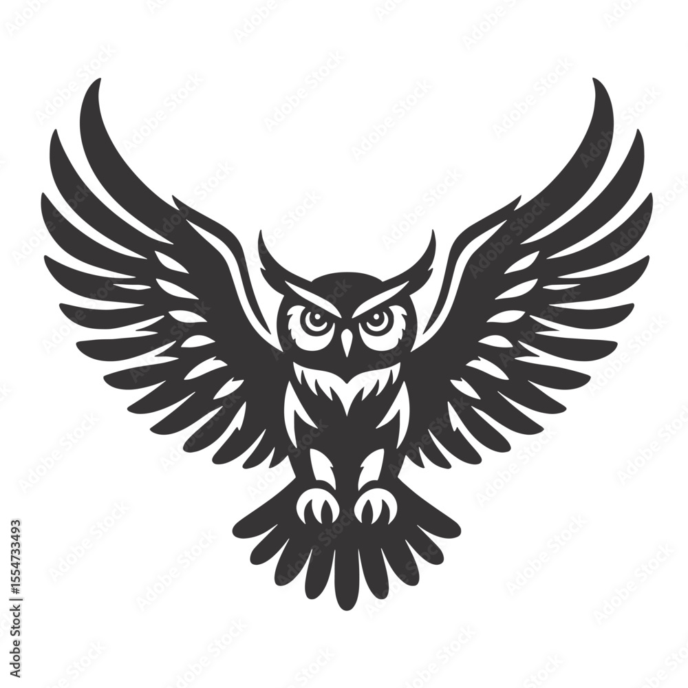 Obraz premium Flying Owl Silhouette Black Vector for Night Wildlife, Forest Bird Art, and Nature Illustration Projects