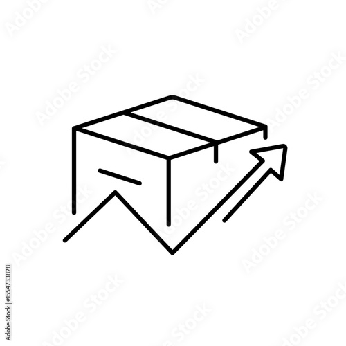 A vector icon of a shipping box with an upward arrow, representing package dispatch or delivery progress, created in line style with editable stroke