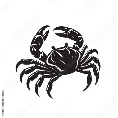 Crab silhouette walking sideways black vector for beach art marine designs and coastal clipart