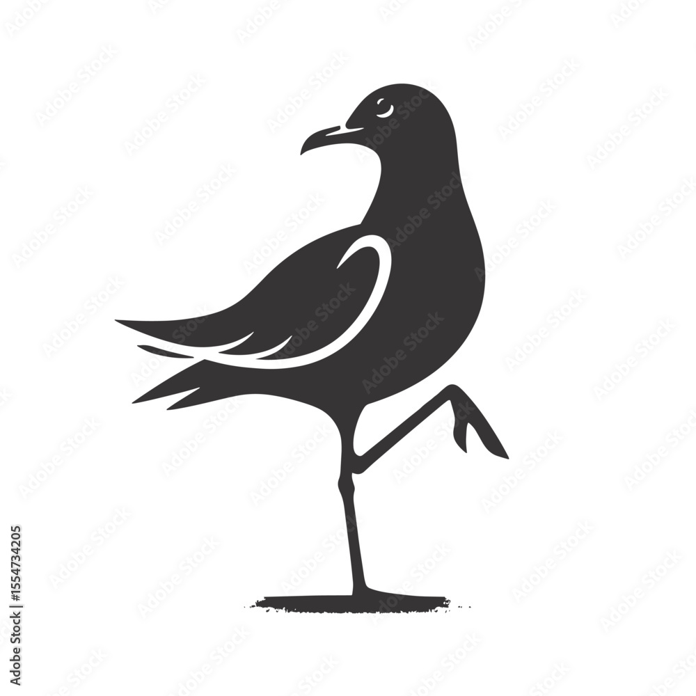 Obraz premium Standing Seagull Silhouette Black Vector for Beach Bird Art, Coastal Graphics, and Ocean Wildlife Clipart
