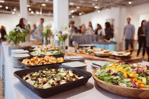 Vegan catering table with colorful plant-based finger foods, eco-friendly serving ware