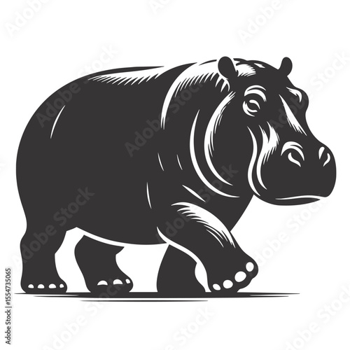 Walking hippo silhouette black vector for water animal clipart safari wildlife prints and big nature design projects