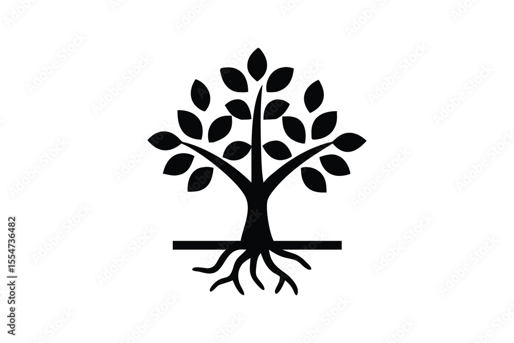 Fototapeta premium Simple Black and White Tree Silhouette with Roots