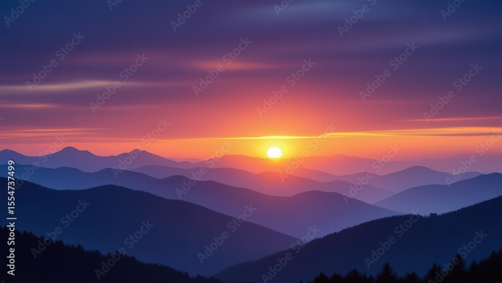 Stunning Sunrise Over Layered Mountain Ranges with Vibrant Colors Stunning Sunrise Over Layered Mountain Ranges with Vibrant Colors